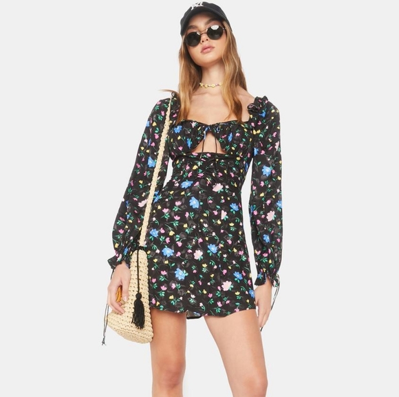 For love and lemons lexy mini floral multicolor black dress xl - Picture 2 of 5